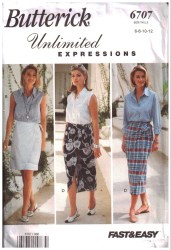 6707 EASY BUTTERICK WRAP TIE SKIRT LENGTHS, SHIRT SLEEVES OR NOT PATTERN 14-18 UNCUT